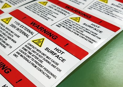 Warning hot surface labels still stuck on backing paper
