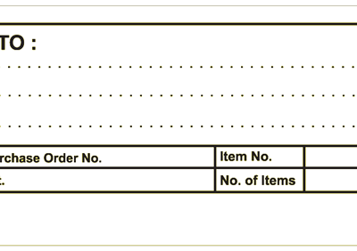 A white Dispatch label with spaces for the address, purchase order number and other order details