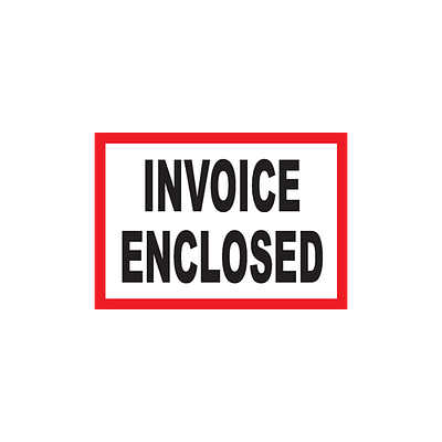 a white rectangle with a red border and INVOICE ENCLOSED