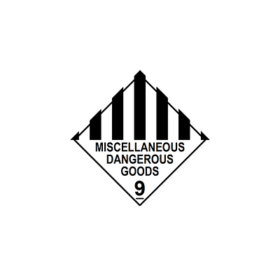 a black and white label with the top half in vertical stripes and the bottom half with MISCELLANEOUS DANGEROUS GOODS