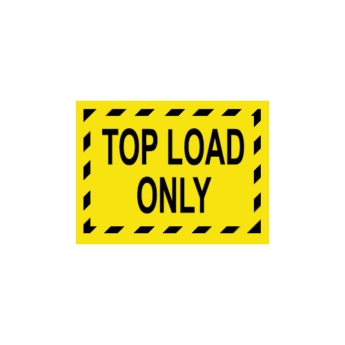 a black and yellow rectangle with a dashed border and TOP LOAD ONLY