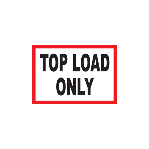 a white rectangle with a red border and TOP LOAD ONLY
